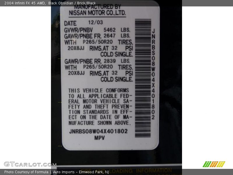 Black Obsidian / Brick/Black 2004 Infiniti FX 45 AWD