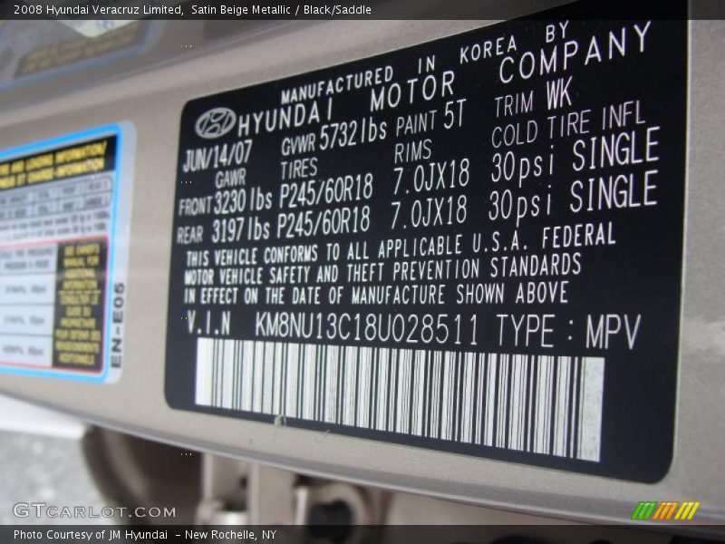 Satin Beige Metallic / Black/Saddle 2008 Hyundai Veracruz Limited