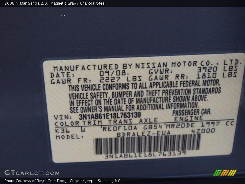 Magnetic Gray / Charcoal/Steel 2008 Nissan Sentra 2.0