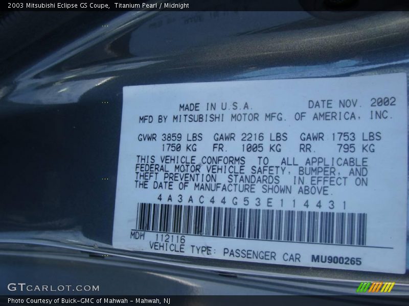 Titanium Pearl / Midnight 2003 Mitsubishi Eclipse GS Coupe