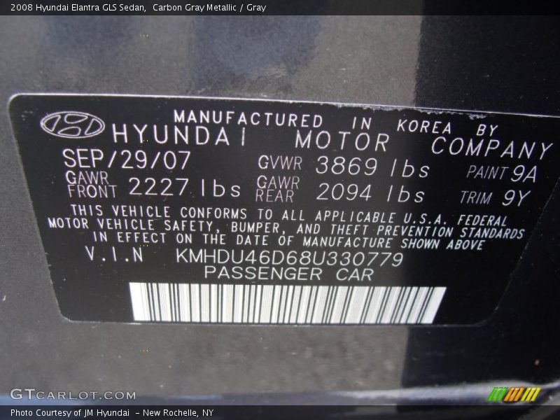 Carbon Gray Metallic / Gray 2008 Hyundai Elantra GLS Sedan