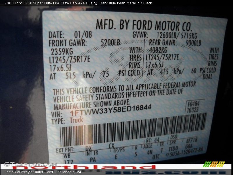 Dark Blue Pearl Metallic / Black 2008 Ford F350 Super Duty FX4 Crew Cab 4x4 Dually