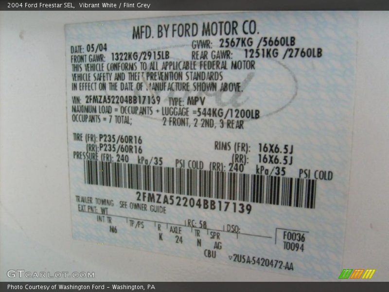 Vibrant White / Flint Grey 2004 Ford Freestar SEL