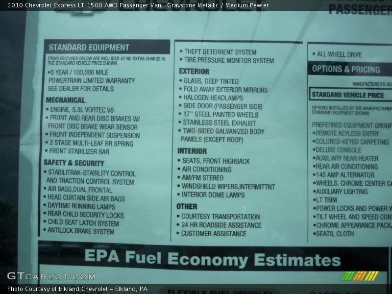 Graystone Metallic / Medium Pewter 2010 Chevrolet Express LT 1500 AWD Passenger Van