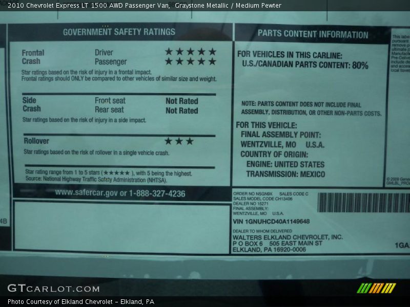 Graystone Metallic / Medium Pewter 2010 Chevrolet Express LT 1500 AWD Passenger Van
