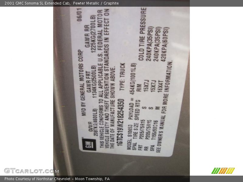 Pewter Metallic / Graphite 2001 GMC Sonoma SL Extended Cab
