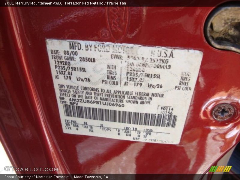 Toreador Red Metallic / Prairie Tan 2001 Mercury Mountaineer AWD