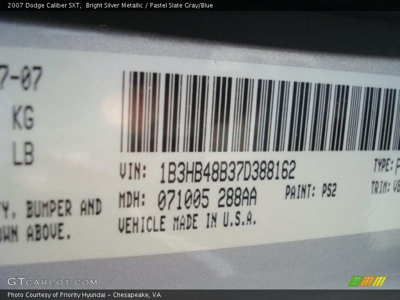 Bright Silver Metallic / Pastel Slate Gray/Blue 2007 Dodge Caliber SXT