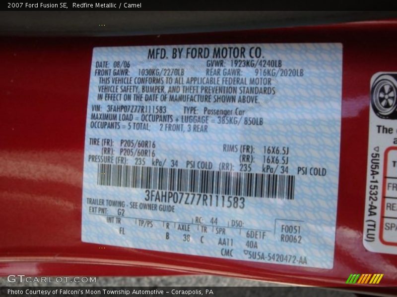Redfire Metallic / Camel 2007 Ford Fusion SE