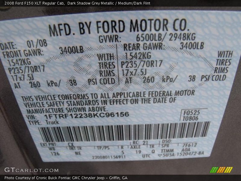 Dark Shadow Grey Metallic / Medium/Dark Flint 2008 Ford F150 XLT Regular Cab