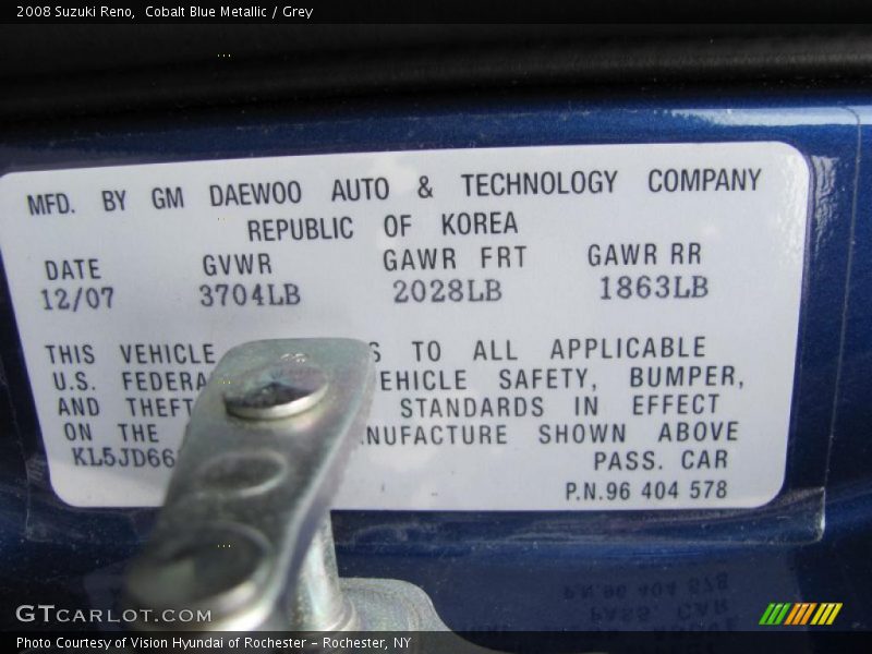 Cobalt Blue Metallic / Grey 2008 Suzuki Reno