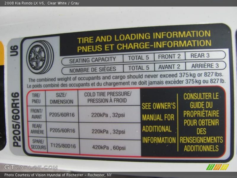 Clear White / Gray 2008 Kia Rondo LX V6