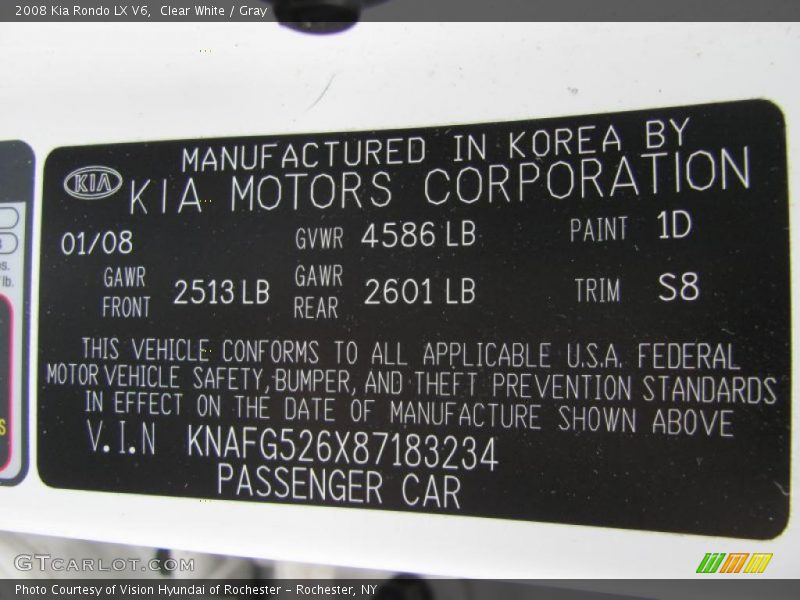 Clear White / Gray 2008 Kia Rondo LX V6