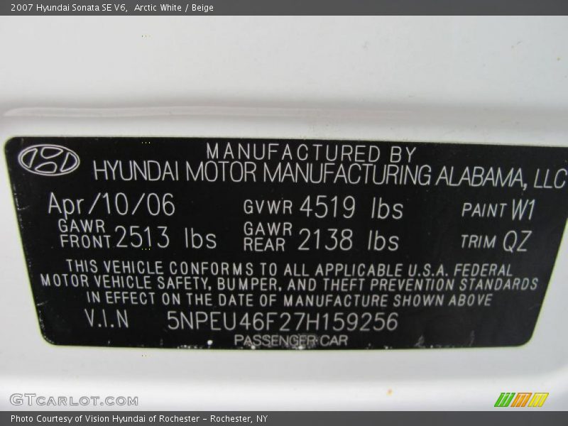 Arctic White / Beige 2007 Hyundai Sonata SE V6