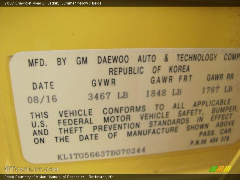 Summer Yellow / Beige 2007 Chevrolet Aveo LT Sedan