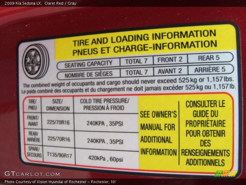 Claret Red / Gray 2009 Kia Sedona LX