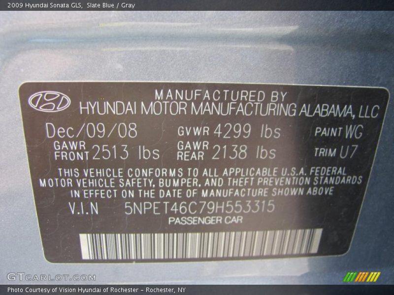 Slate Blue / Gray 2009 Hyundai Sonata GLS