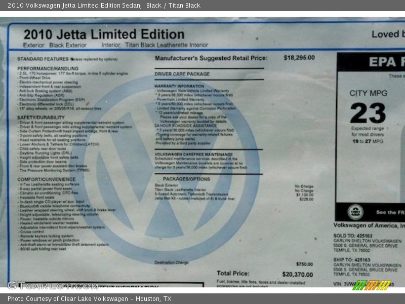 Black / Titan Black 2010 Volkswagen Jetta Limited Edition Sedan