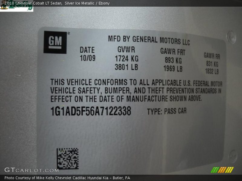 Silver Ice Metallic / Ebony 2010 Chevrolet Cobalt LT Sedan