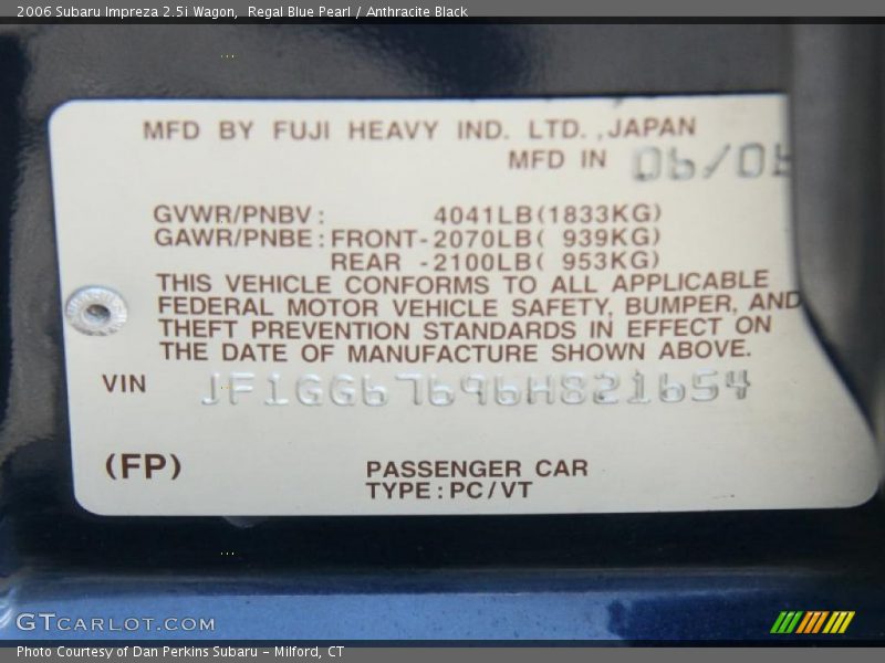 Regal Blue Pearl / Anthracite Black 2006 Subaru Impreza 2.5i Wagon
