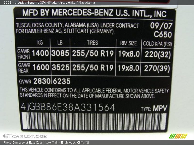 Arctic White / Macadamia 2008 Mercedes-Benz ML 350 4Matic
