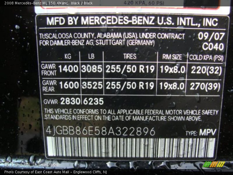 Black / Black 2008 Mercedes-Benz ML 350 4Matic