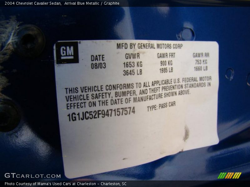 Arrival Blue Metallic / Graphite 2004 Chevrolet Cavalier Sedan