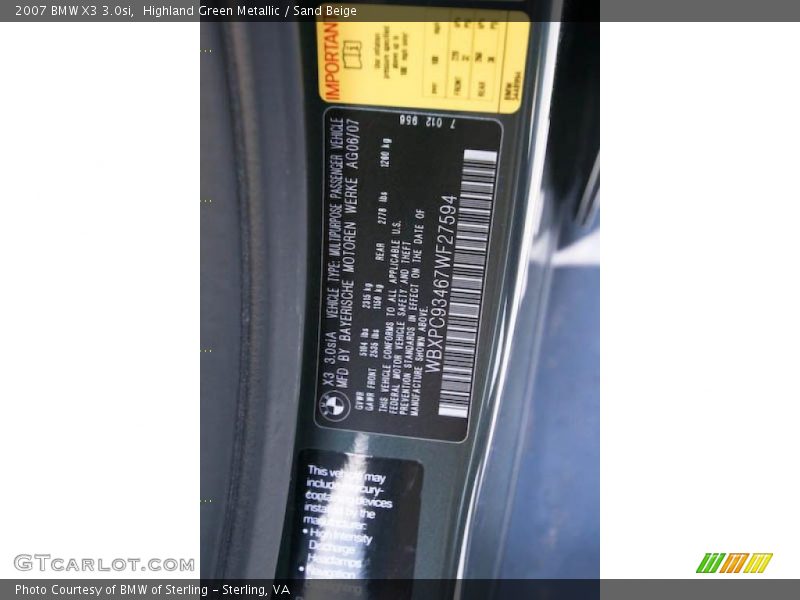 Highland Green Metallic / Sand Beige 2007 BMW X3 3.0si