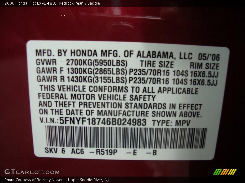 Redrock Pearl / Saddle 2006 Honda Pilot EX-L 4WD