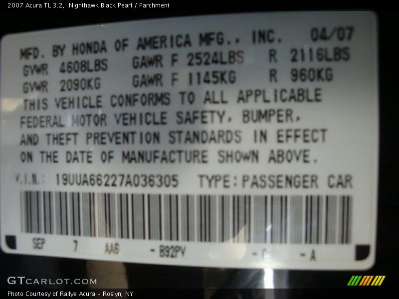 Nighthawk Black Pearl / Parchment 2007 Acura TL 3.2