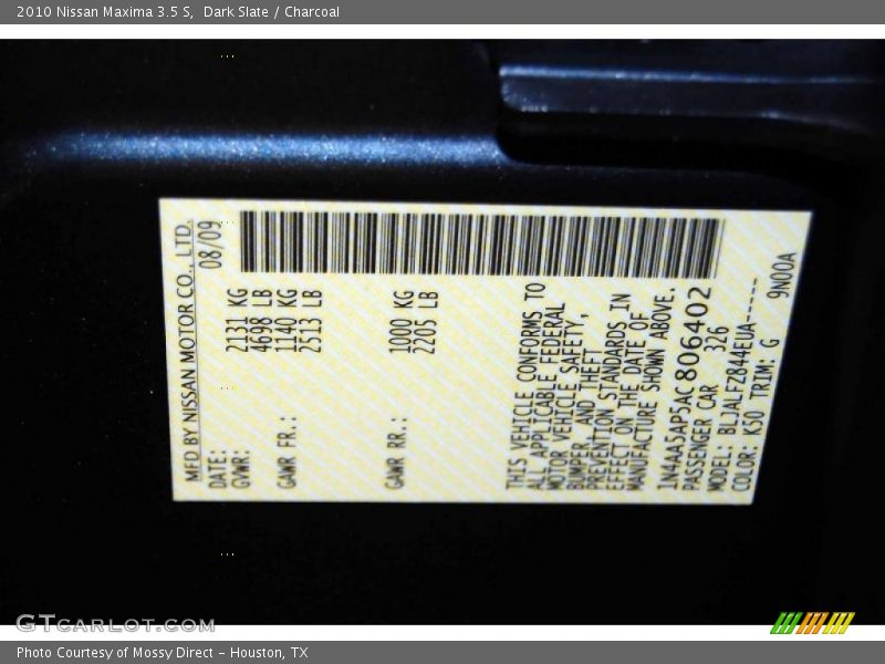 Dark Slate / Charcoal 2010 Nissan Maxima 3.5 S