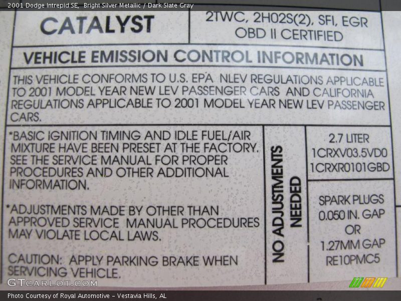 Bright Silver Metallic / Dark Slate Gray 2001 Dodge Intrepid SE