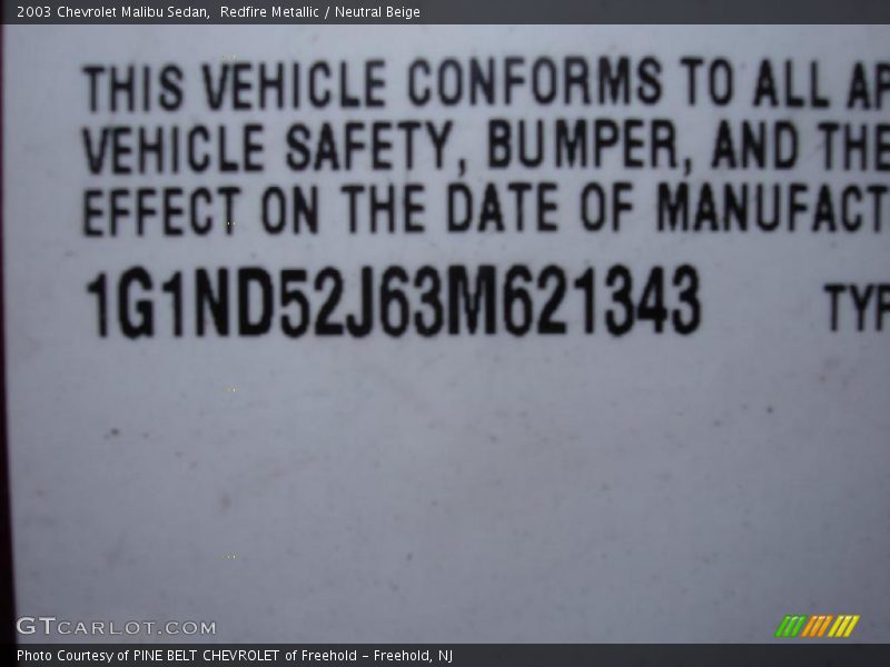 Redfire Metallic / Neutral Beige 2003 Chevrolet Malibu Sedan