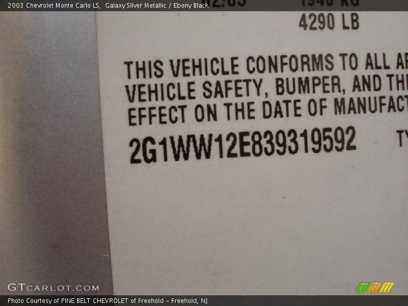 Galaxy Silver Metallic / Ebony Black 2003 Chevrolet Monte Carlo LS