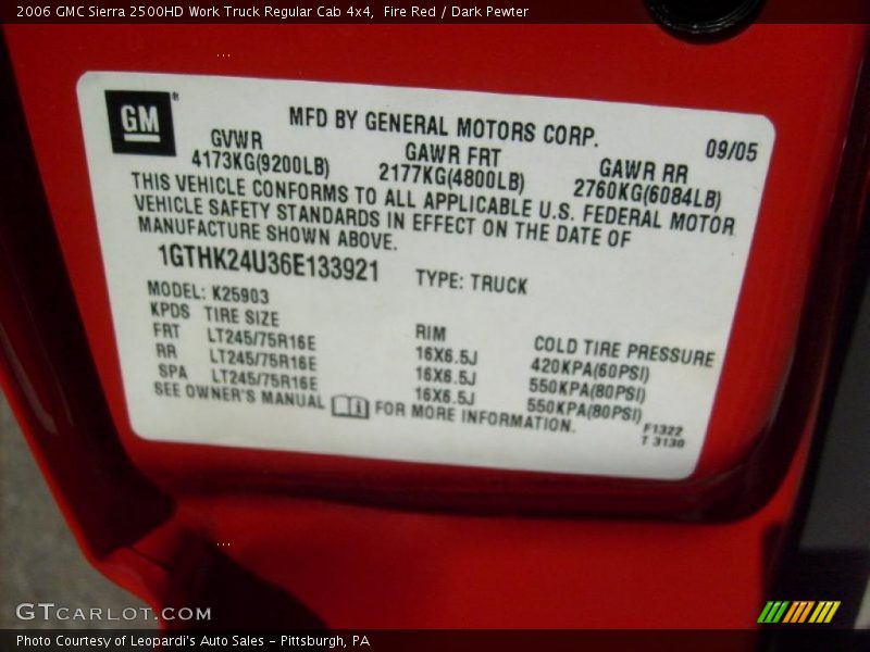 Fire Red / Dark Pewter 2006 GMC Sierra 2500HD Work Truck Regular Cab 4x4