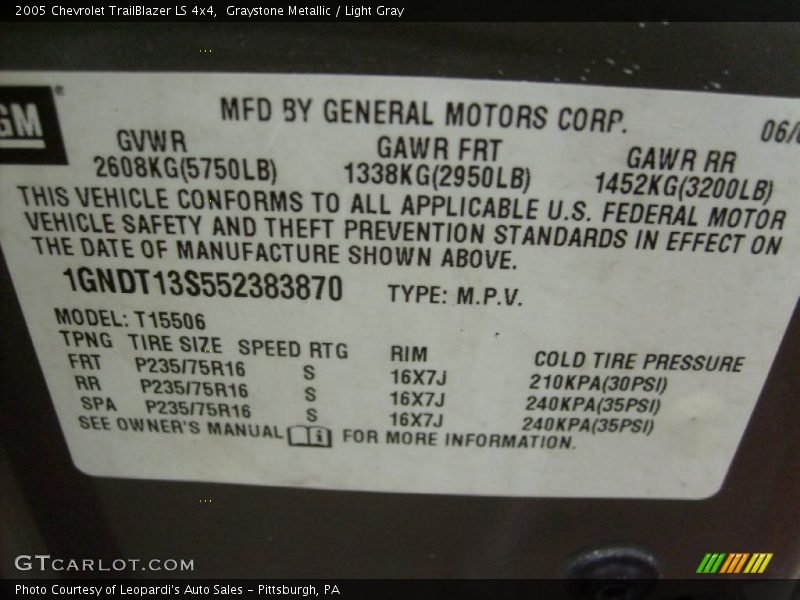 Graystone Metallic / Light Gray 2005 Chevrolet TrailBlazer LS 4x4