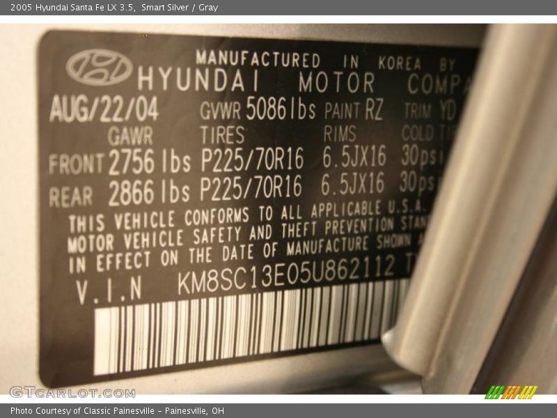 Smart Silver / Gray 2005 Hyundai Santa Fe LX 3.5