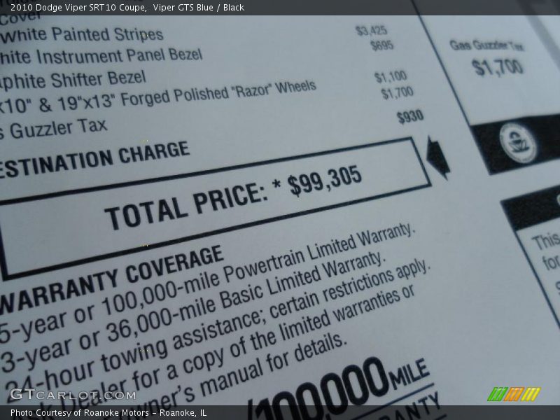 Viper GTS Blue / Black 2010 Dodge Viper SRT10 Coupe