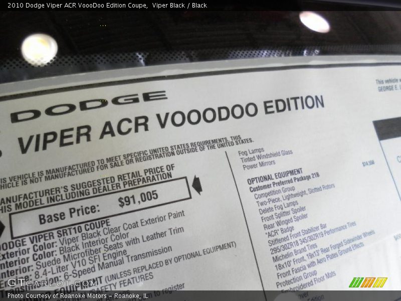 Viper Black / Black 2010 Dodge Viper ACR VoooDoo Edition Coupe