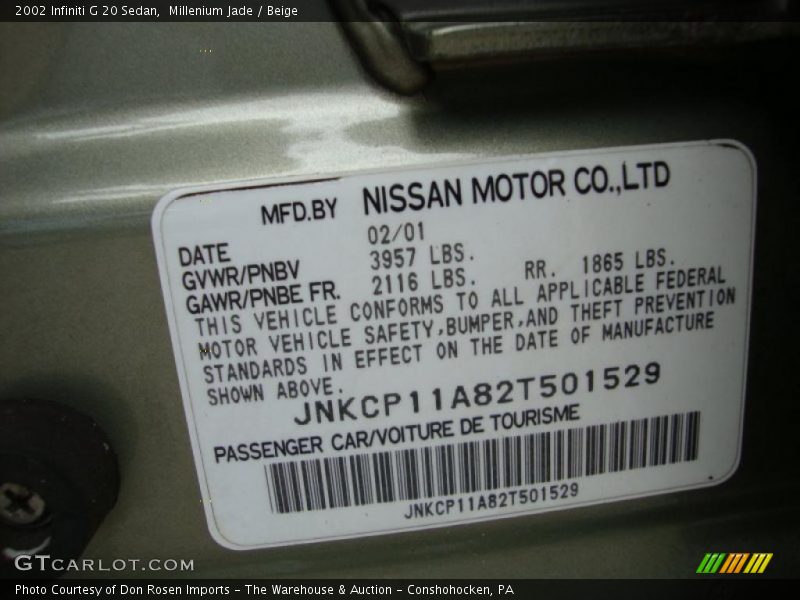 Millenium Jade / Beige 2002 Infiniti G 20 Sedan
