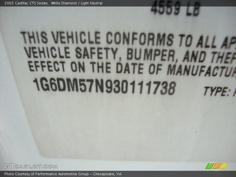 White Diamond / Light Neutral 2003 Cadillac CTS Sedan