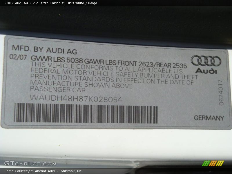 Ibis White / Beige 2007 Audi A4 3.2 quattro Cabriolet