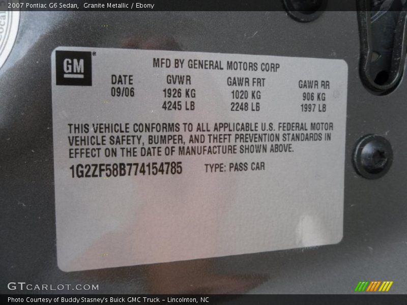 Granite Metallic / Ebony 2007 Pontiac G6 Sedan
