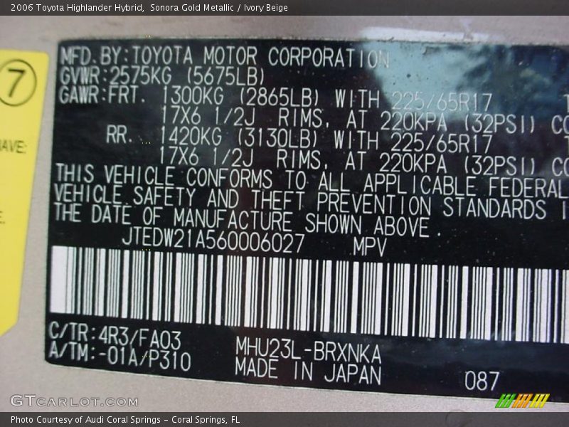 Sonora Gold Metallic / Ivory Beige 2006 Toyota Highlander Hybrid