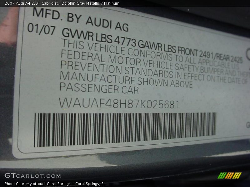 Dolphin Gray Metallic / Platinum 2007 Audi A4 2.0T Cabriolet