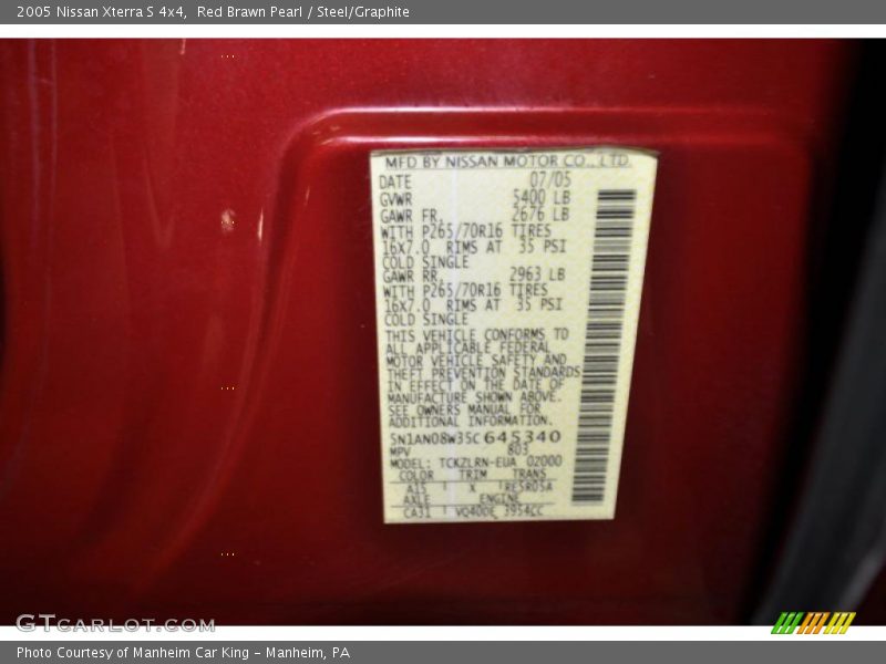 Red Brawn Pearl / Steel/Graphite 2005 Nissan Xterra S 4x4