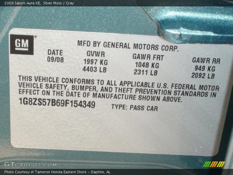 Silver Moss / Gray 2009 Saturn Aura XE