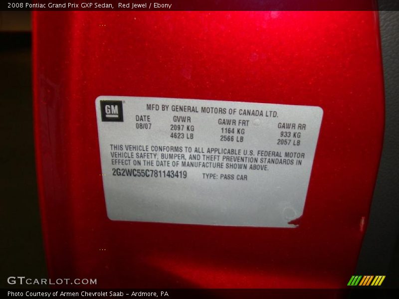 Red Jewel / Ebony 2008 Pontiac Grand Prix GXP Sedan