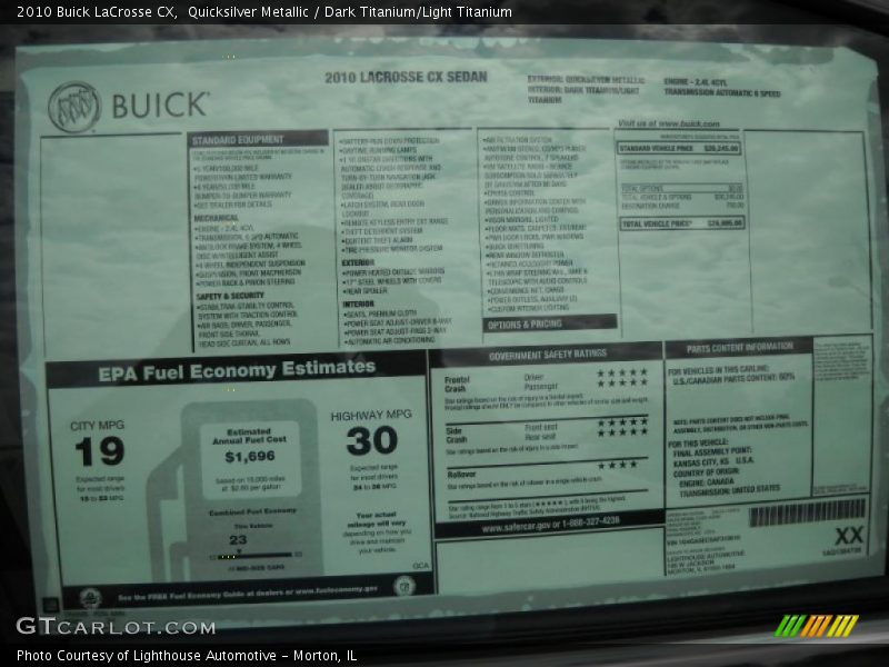 Quicksilver Metallic / Dark Titanium/Light Titanium 2010 Buick LaCrosse CX