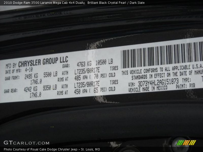 Brilliant Black Crystal Pearl / Dark Slate 2010 Dodge Ram 3500 Laramie Mega Cab 4x4 Dually